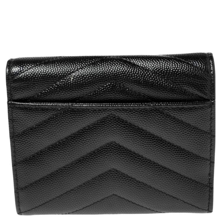 Pre Owned Saint Laurent Black Matelassé Leather Monogram Trifold Wallet