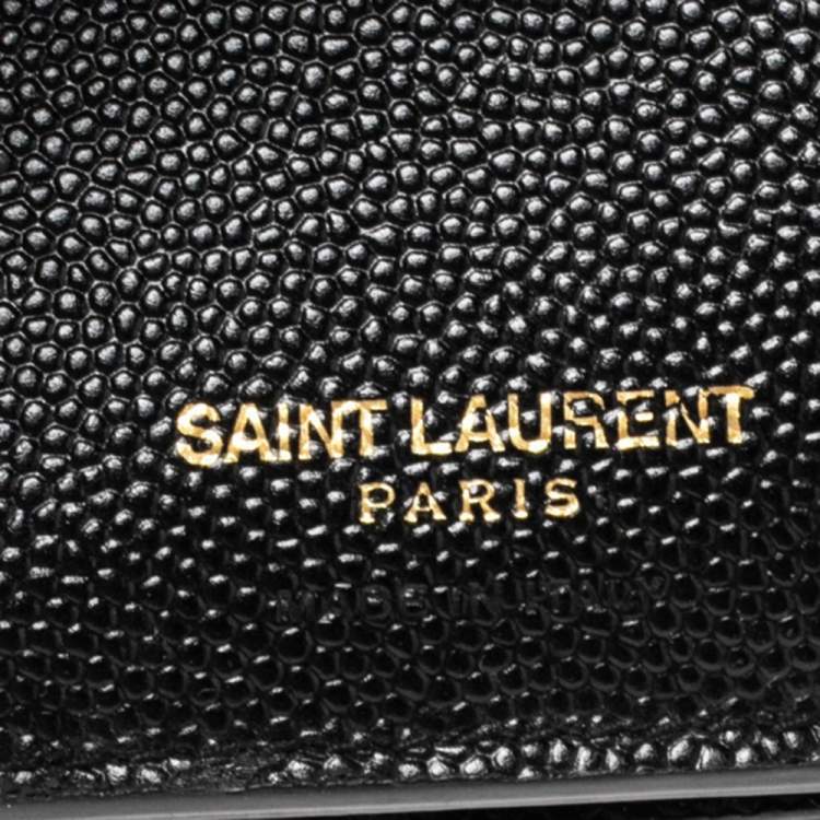 Pre Owned Saint Laurent Black Matelassé Leather Monogram Trifold Wallet