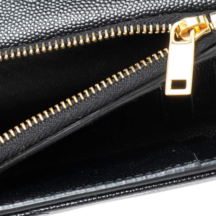 Pre Owned Saint Laurent Black Matelassé Leather Monogram Trifold Wallet