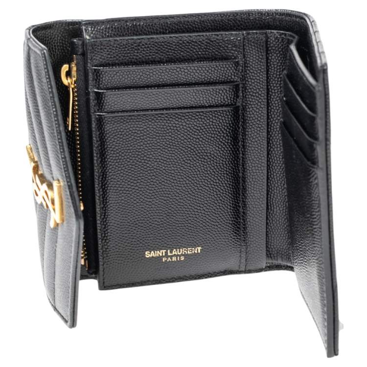 Pre Owned Saint Laurent Black Matelassé Leather Monogram Trifold Wallet