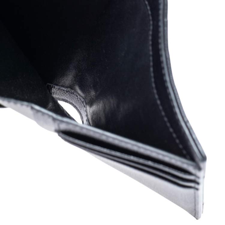 Pre Owned Saint Laurent Black Matelassé Leather Monogram Trifold Wallet