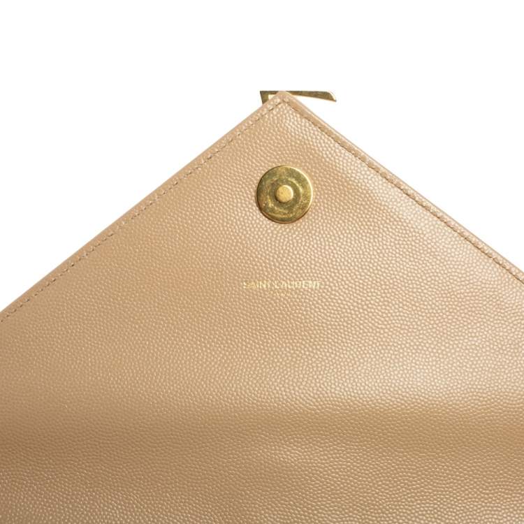 Pre Owned Saint Laurent Beige Matelassé Leather Monogram Envelope Shoulder Bag