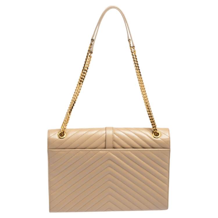 Pre Owned Saint Laurent Beige Matelassé Leather Monogram Envelope Shoulder Bag