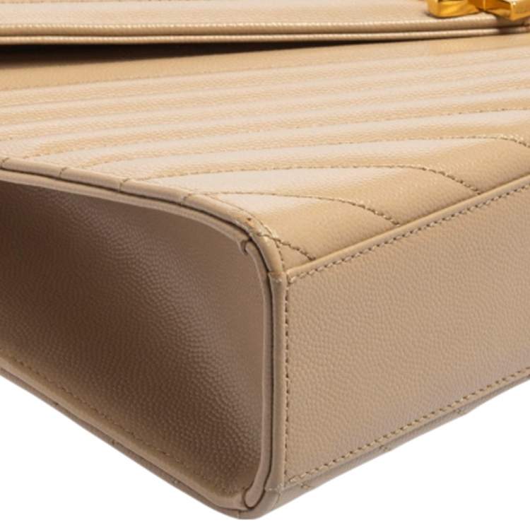 Pre Owned Saint Laurent Beige Matelassé Leather Monogram Envelope Shoulder Bag