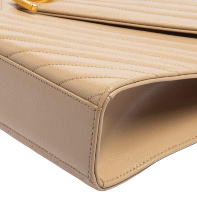 Pre Owned Saint Laurent Beige Matelassé Leather Monogram Envelope Shoulder Bag