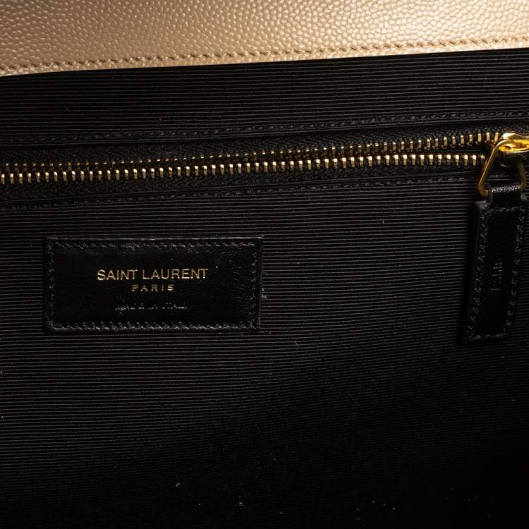 Pre Owned Saint Laurent Beige Matelassé Leather Monogram Envelope Shoulder Bag
