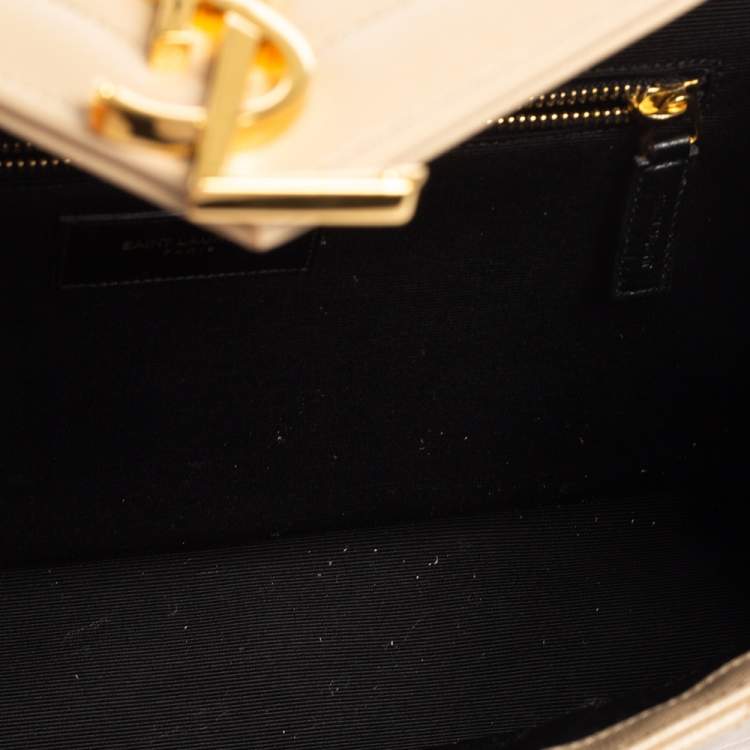 Pre Owned Saint Laurent Beige Matelassé Leather Monogram Envelope Shoulder Bag