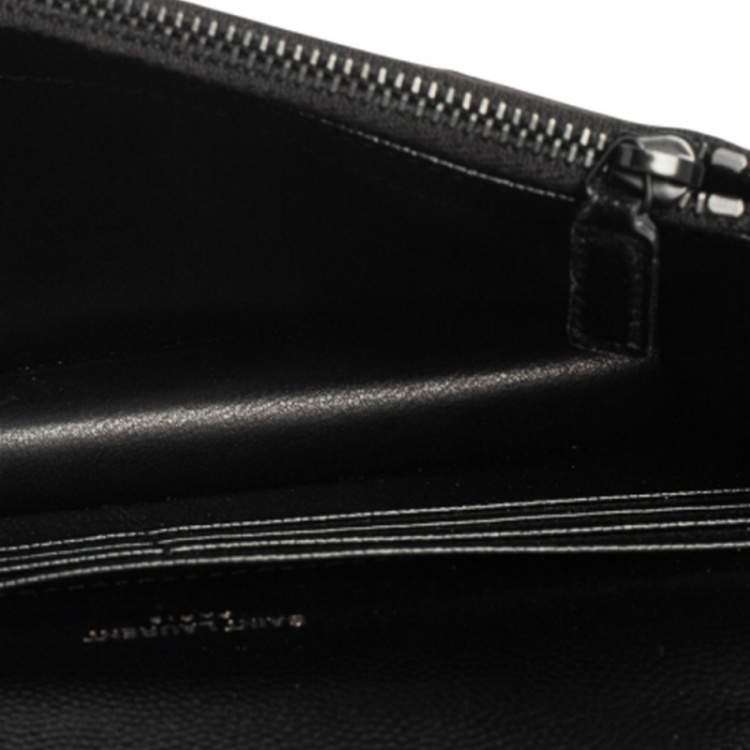 Pre Owned Saint Laurent Black Matelassé Leather Monogram Envelope Wallet on Chain
