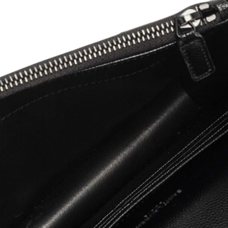 Pre Owned Saint Laurent Black Matelassé Leather Monogram Envelope Wallet on Chain