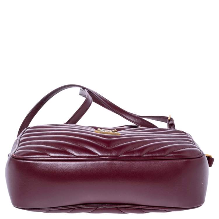 Pre Owned Saint Laurent Burgundy Matelassé Leather Monogram Lou Camera Crossbody Bag