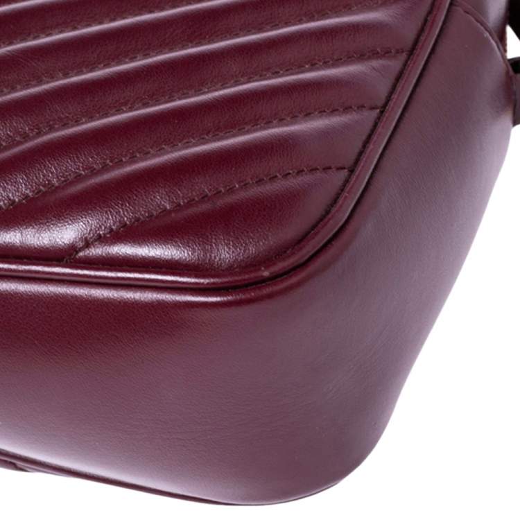 Pre Owned Saint Laurent Burgundy Matelassé Leather Monogram Lou Camera Crossbody Bag
