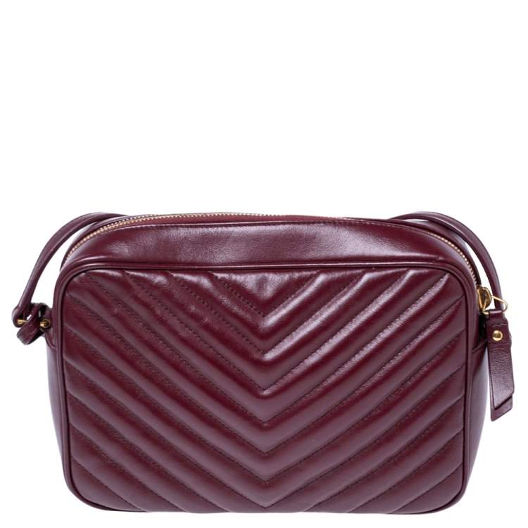 Pre Owned Saint Laurent Burgundy Matelassé Leather Monogram Lou Camera Crossbody Bag
