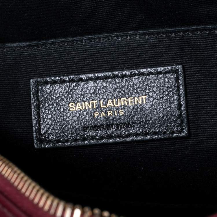 Pre Owned Saint Laurent Burgundy Matelassé Leather Monogram Lou Camera Crossbody Bag