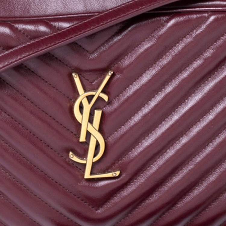 Pre Owned Saint Laurent Burgundy Matelassé Leather Monogram Lou Camera Crossbody Bag