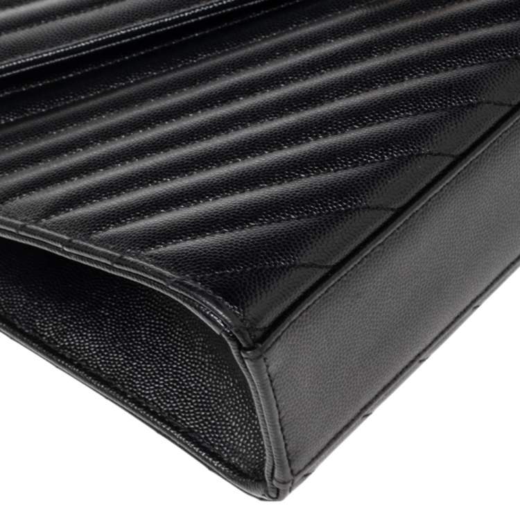 Pre Owned Saint Laurent Black Matelassé Leather Monogram Envelope Shoulder Bag