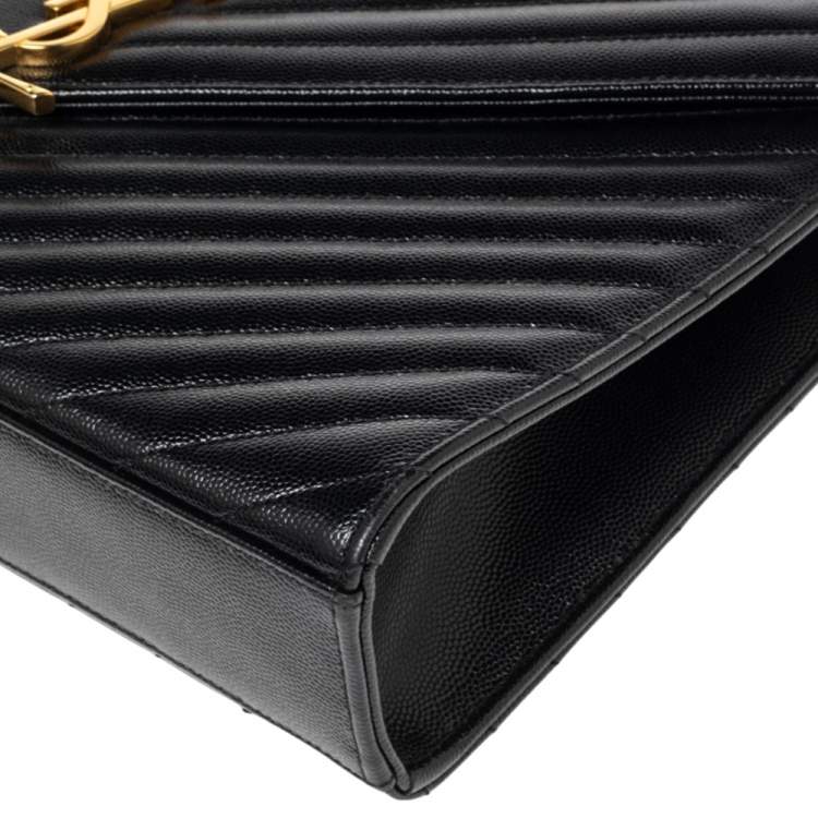 Pre Owned Saint Laurent Black Matelassé Leather Monogram Envelope Shoulder Bag