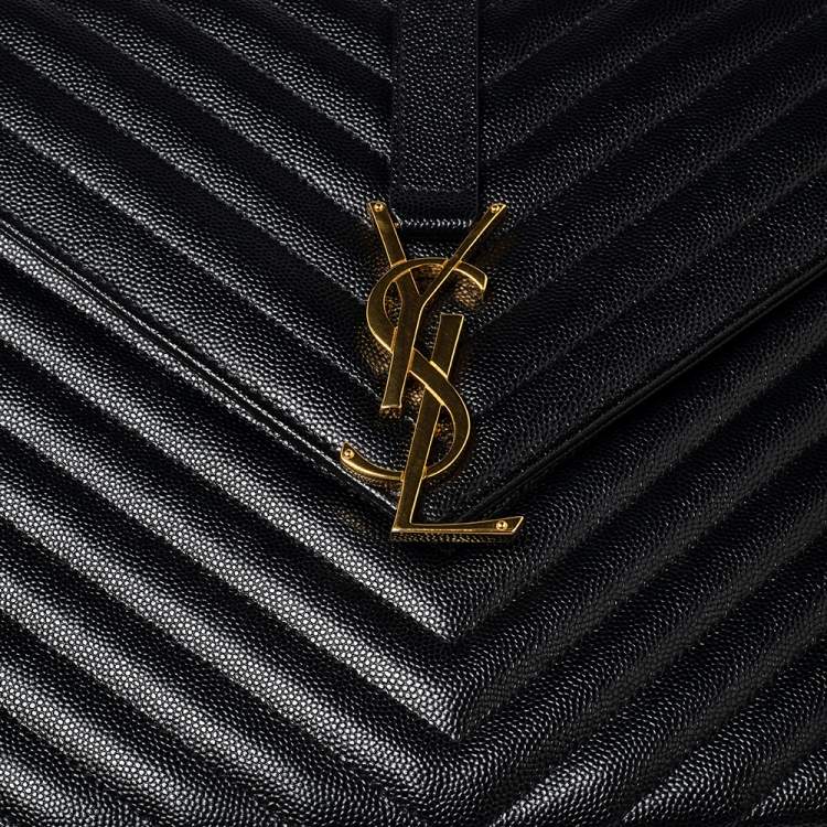 Pre Owned Saint Laurent Black Matelassé Leather Monogram Envelope Shoulder Bag