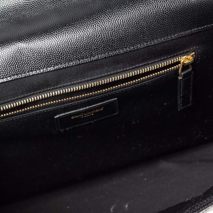 Pre Owned Saint Laurent Black Matelassé Leather Monogram Envelope Shoulder Bag