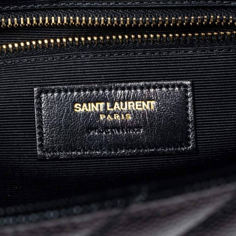 Pre Owned Saint Laurent Black Matelassé Leather Monogram Envelope Shoulder Bag