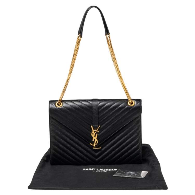 Pre Owned Saint Laurent Black Matelassé Leather Monogram Envelope Shoulder Bag