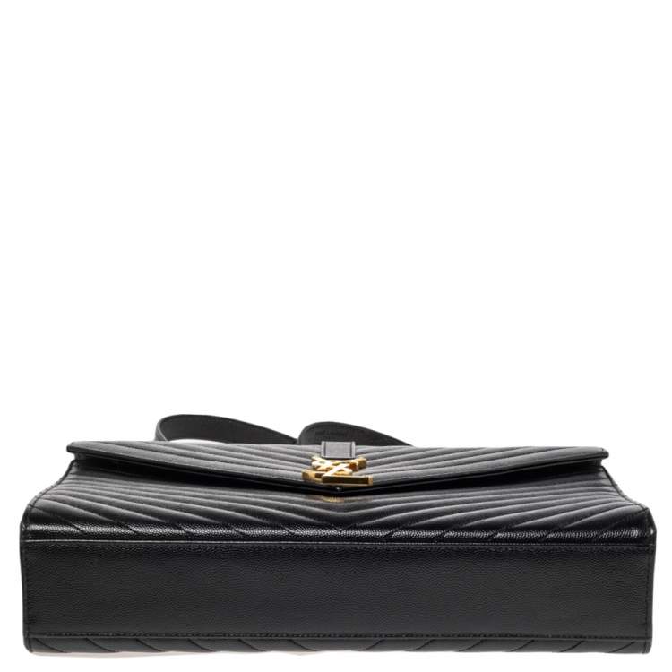 Pre Owned Saint Laurent Black Matelassé Leather Monogram Envelope Shoulder Bag