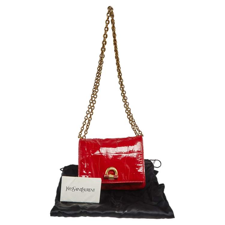 Pre Owned Saint Laurent Red Patent Leather Crossbody Bag