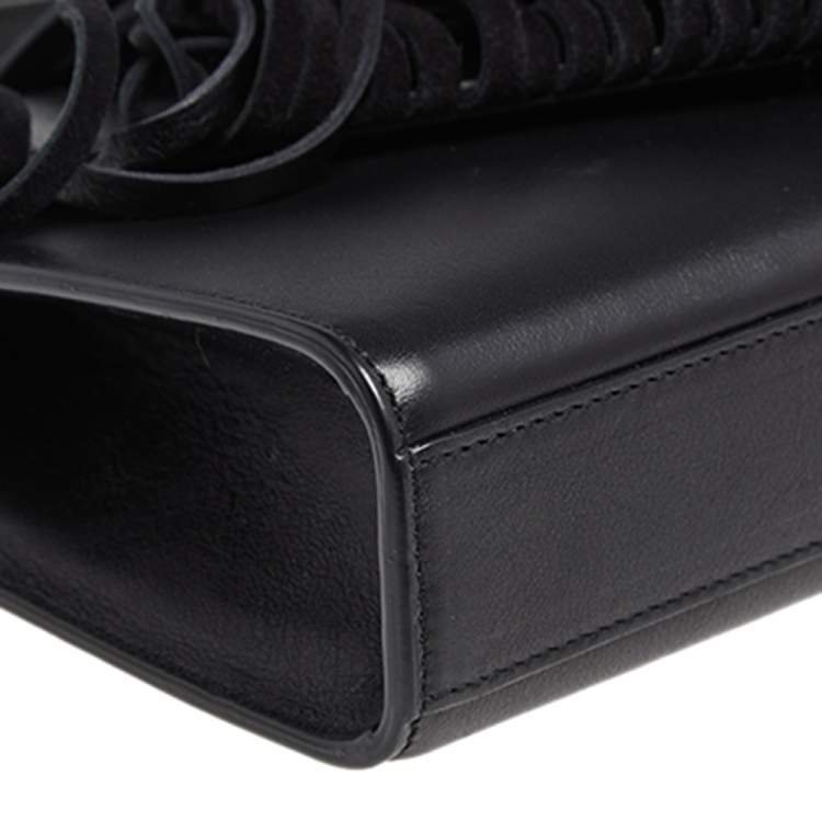 Pre Owned Saint Laurent Black Leather Medium Fringe Envelope Shoulder Bag