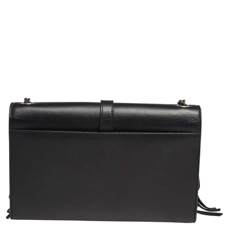 Pre Owned Saint Laurent Black Leather Medium Fringe Envelope Shoulder Bag