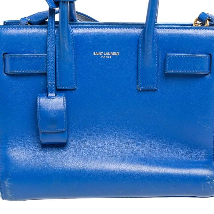 Pre Owned Saint Laurent Blue Leather Nano Classic Sac De Jour Tote