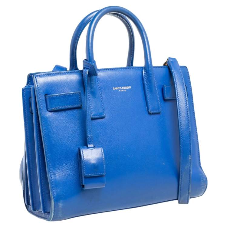 Pre Owned Saint Laurent Blue Leather Nano Classic Sac De Jour Tote