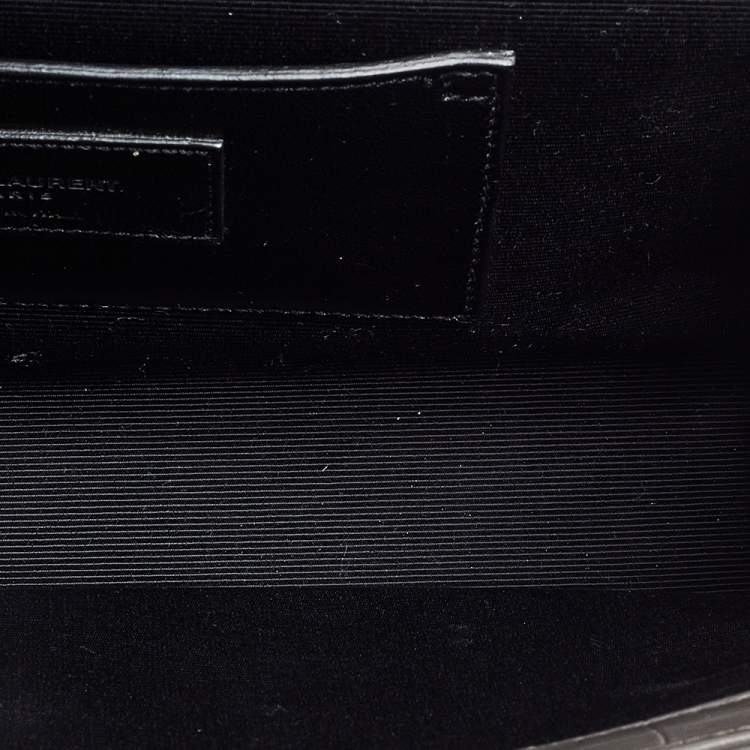 Pre Owned Saint Laurent Grey Croc Embossed Leather Medium Kate Monogram Tassel Shoulder Bag