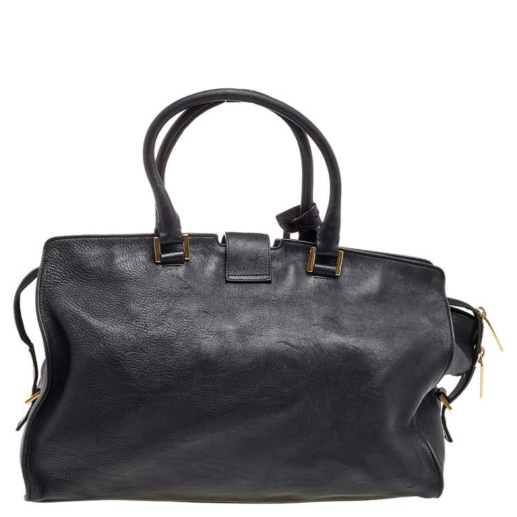 Pre Owned Saint Laurent Black Leather Medium Cabas Chyc Satchel