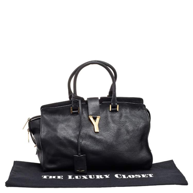 Pre Owned Saint Laurent Black Leather Medium Cabas Chyc Satchel