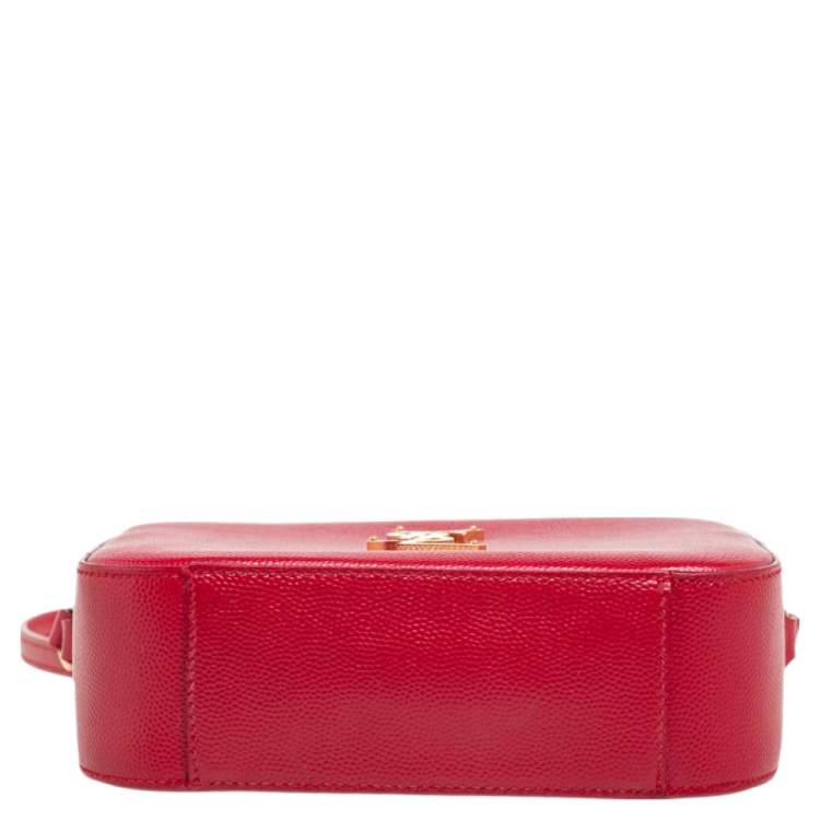 Pre Owned Saint Laurent Red Grained Leather Mini Monogram Camera Crossbody Bag