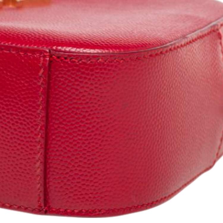 Pre Owned Saint Laurent Red Grained Leather Mini Monogram Camera Crossbody Bag