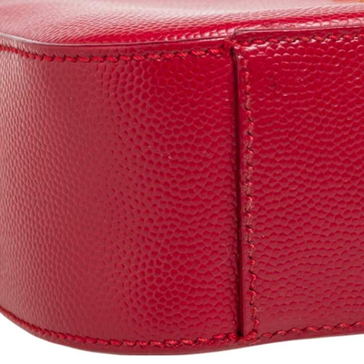 Pre Owned Saint Laurent Red Grained Leather Mini Monogram Camera Crossbody Bag