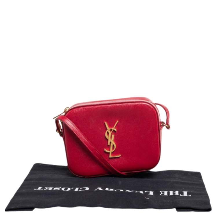 Pre Owned Saint Laurent Red Grained Leather Mini Monogram Camera Crossbody Bag