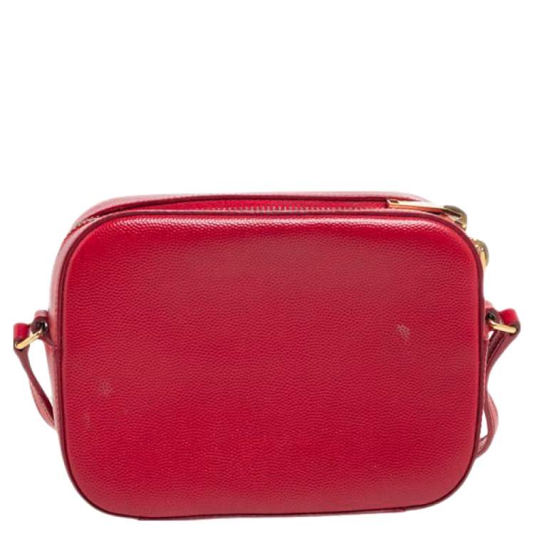 Pre Owned Saint Laurent Red Grained Leather Mini Monogram Camera Crossbody Bag