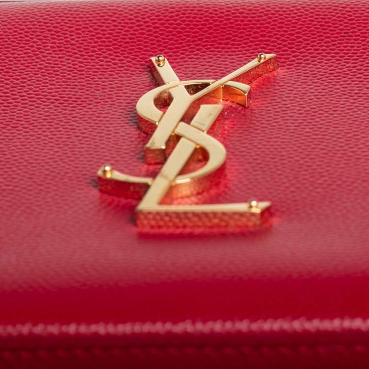 Pre Owned Saint Laurent Red Grained Leather Mini Monogram Camera Crossbody Bag