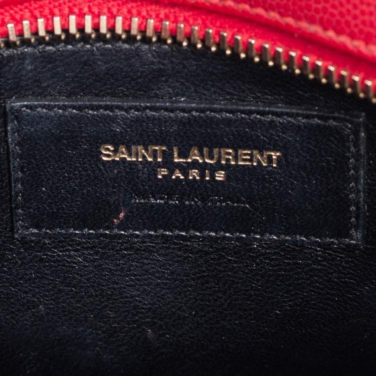 Pre Owned Saint Laurent Red Grained Leather Mini Monogram Camera Crossbody Bag