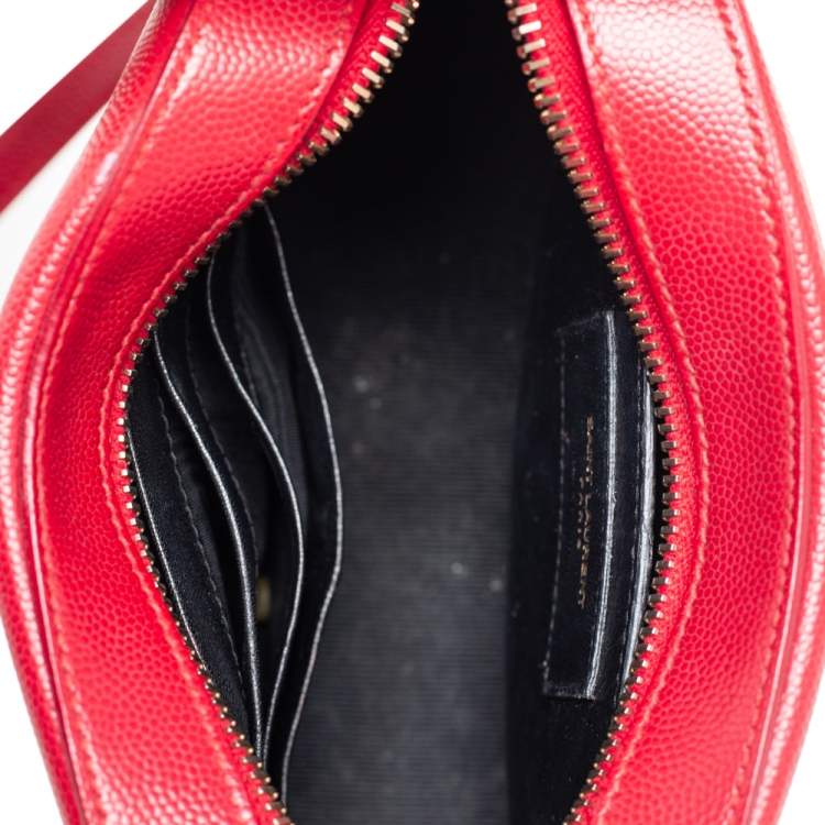 Pre Owned Saint Laurent Red Grained Leather Mini Monogram Camera Crossbody Bag