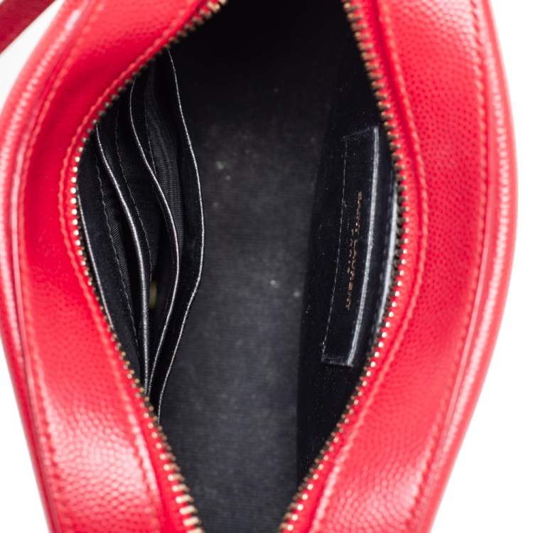 Pre Owned Saint Laurent Red Grained Leather Mini Monogram Camera Crossbody Bag