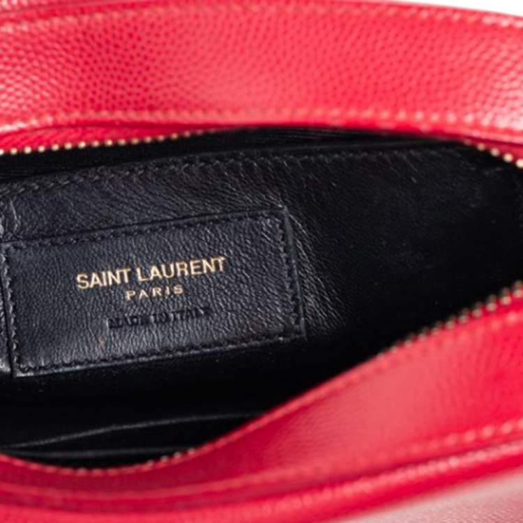 Pre Owned Saint Laurent Red Grained Leather Mini Monogram Camera Crossbody Bag