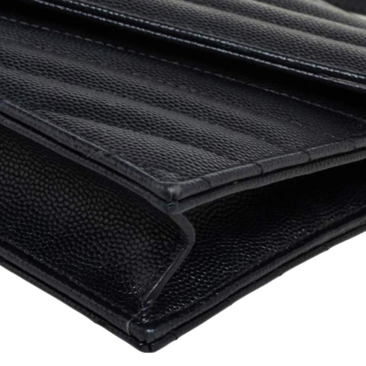 Pre Owned Saint Laurent Black Matelasse Leather Monogram Envelope Wallet on Chain