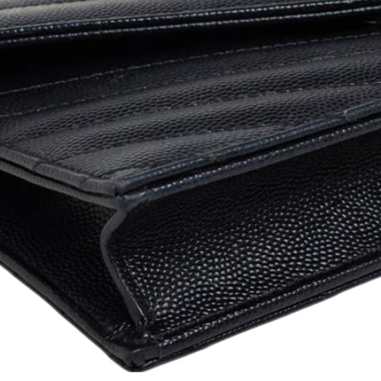 Pre Owned Saint Laurent Black Matelasse Leather Monogram Envelope Wallet on Chain