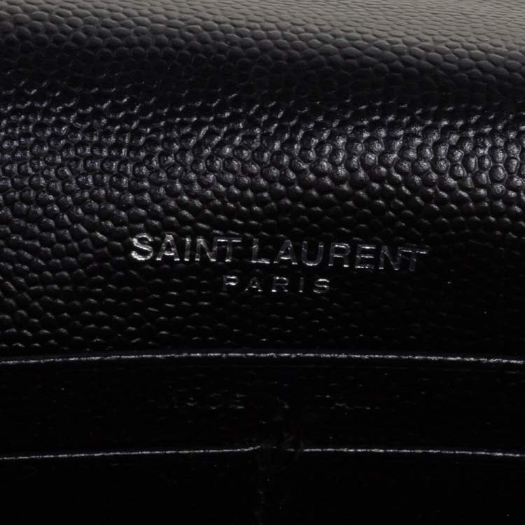 Pre Owned Saint Laurent Black Matelasse Leather Monogram Envelope Wallet on Chain