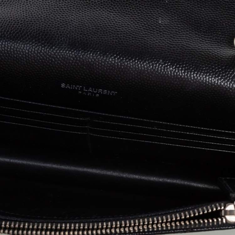 Pre Owned Saint Laurent Black Matelasse Leather Monogram Envelope Wallet on Chain