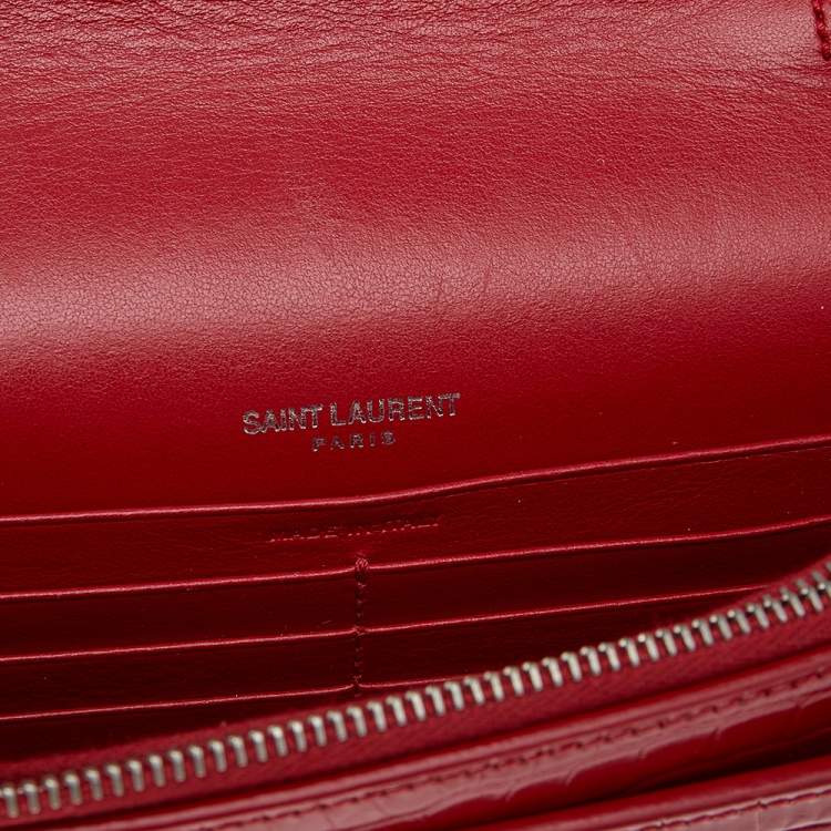 Pre Owned Saint Laurent Red Croc Embossed Leather Small Sunset Shoulder Bag