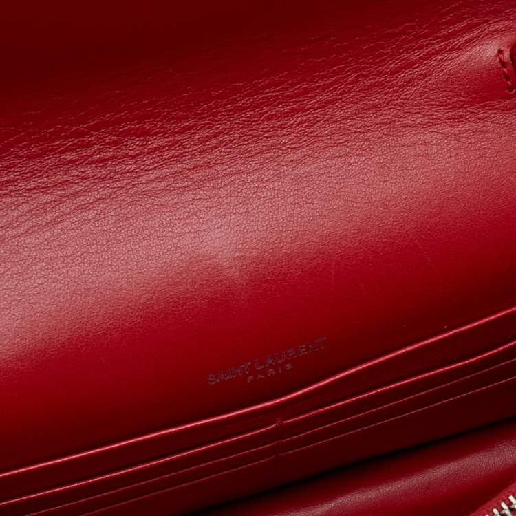 Pre Owned Saint Laurent Red Croc Embossed Leather Small Sunset Shoulder Bag