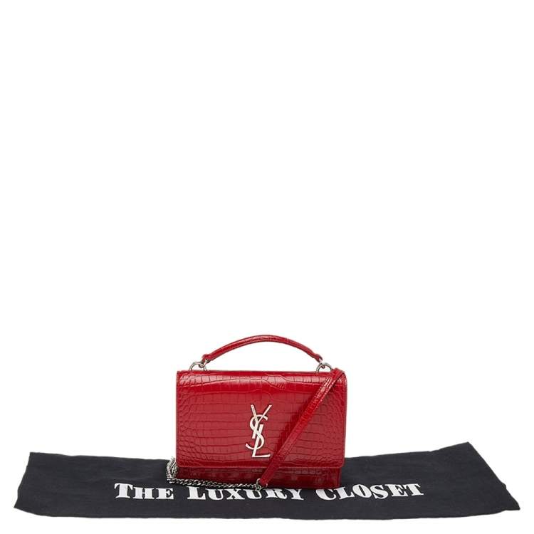 Pre Owned Saint Laurent Red Croc Embossed Leather Small Sunset Shoulder Bag